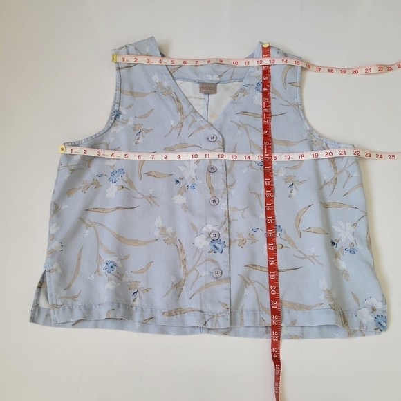 Vintage Partners 90s Y2K Blue Floral Spring Cottagecore Button Vest Tencel XL - Picture 12 of 13